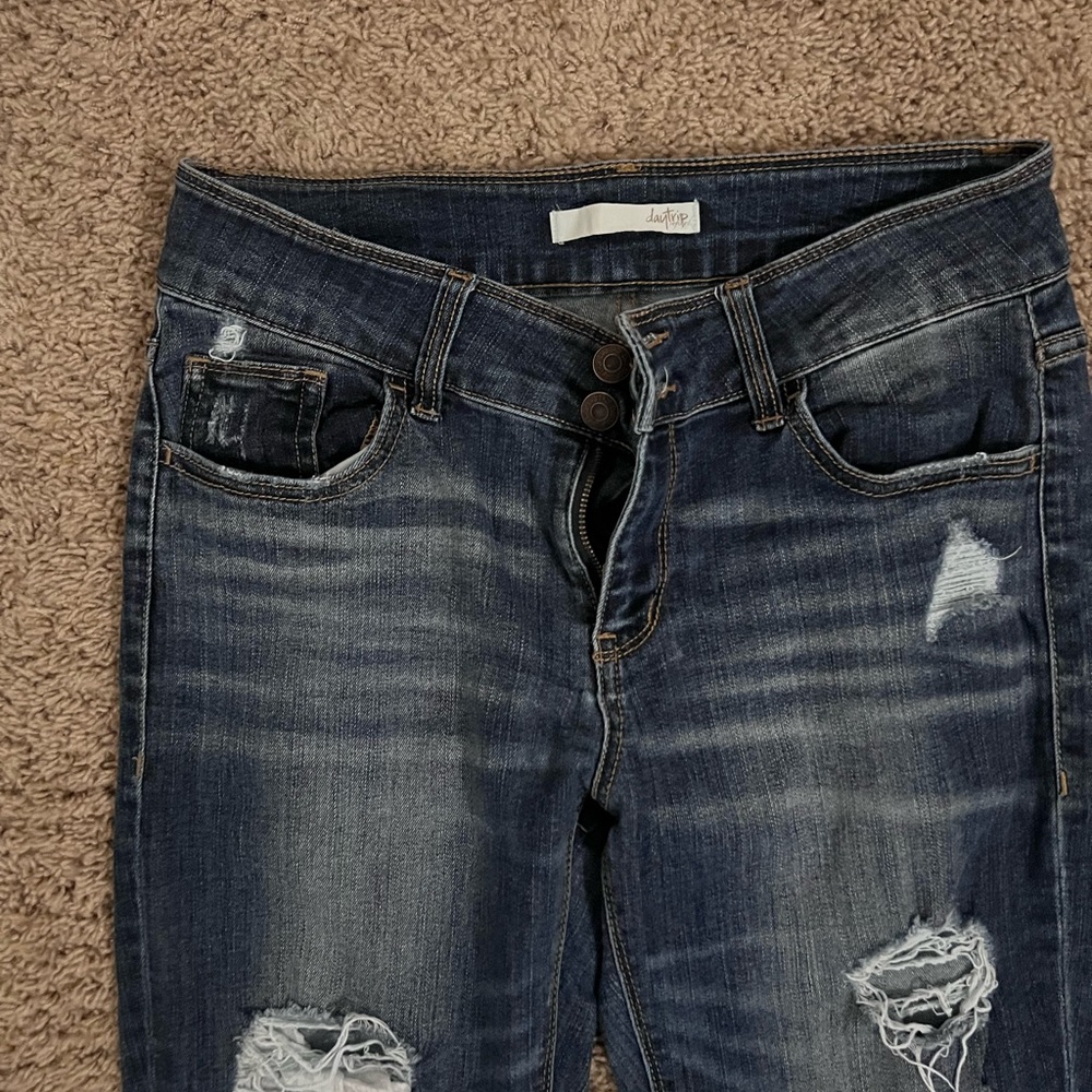 Daytrip Women's Dark Blue Distressed Skinny Jeans - Picture 2 of 12